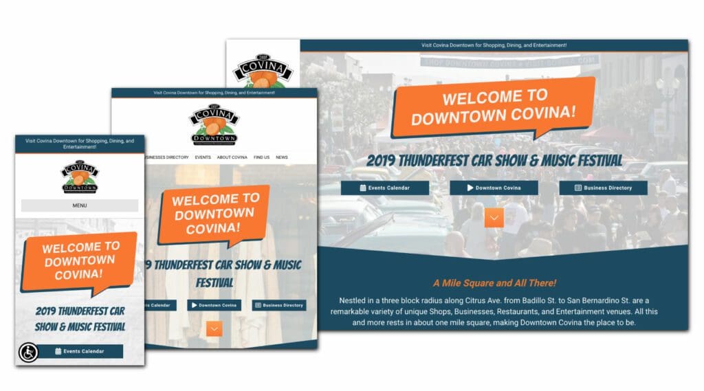 Covina Merchant Association website designed by RoxxiStudios™ - a web design company in Lake Arrowhead, CA